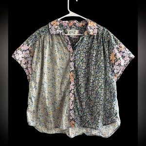 American Eagle Oversized Button‎ Down Floral Patchwork Shirt, Size Large